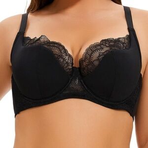 Angabriel Black Lace Underwire Bra Full Coverage Support Sexy Classic Lingerie